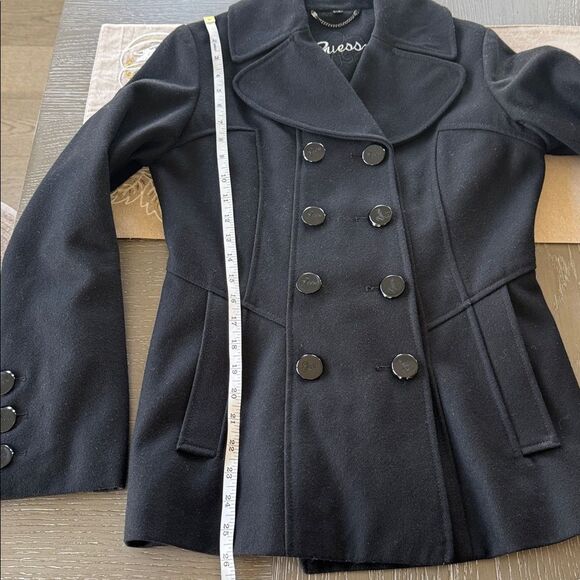 Guess Women's Elegant Black Wool Blend Peacoat Mid-Length Lined Coat Size S EUC - Picture 7 of 15